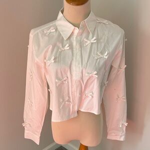 wild fable White Cropped Button-Down Shirt with Bow Details